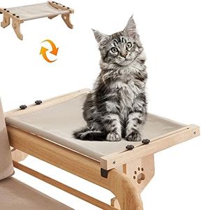 OMIPAWZ Cat Window Perch,4 LEGS Adjustable Large Capacity Wooden Cat Hammock Seat Wall Shelf for Indoor Cats Holds up to 45 Lbs