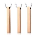 VNOX 2PCS Rose Gold Plated Personalised Stainless Steel 3D Vertical 4 Sided Rectangle Stick Bar Pendant Necklace for Men Women,Free Engraving