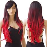 S-noilite Long Ombre Black to Red Cosplay Wig Women Wavy Synthetic Costume Anime Halloween Black Red Wig 28inch Black to Red