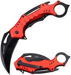 Tac Force- Folding Pocket Knife – Black Stainless Steel Blade, Red and Black Aluminum Handle w/Finger Ring, Bottler Opener and Pocket Clip, Tactical, EDC, Rescue - TF-705K-RD