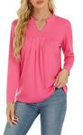 Yixiwi Womens Tops Long Sleeve V-Neck Shirts Loose Casual Blouse Fall/Winter Clothes, Pink, XL