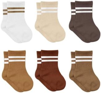 Baby Grip Ankle Socks 6 Pairs | Newborn Infant Toddlers Socks Organic Cotton | Kids Boys Girls Ankle (US, Age, 6 Months, 12 Months, Brown (Striped))