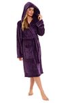 Daisy Dreamer Womens Hooded Dressing Gown Robes Flannel Fleece Long Super Soft Plush Robe Bathrobe Gowns for Ladies (Purple, S)