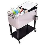 RELAX4LIFE Rolling Cooler 80 Quart Stainless Steel W/Shelf for Party,Picnic Outdoor Beverage Bar Portable Ice Chest