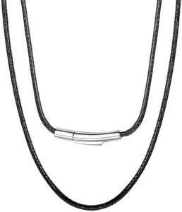 ChainsPro Leather Necklace Cord for Men, Black/Brown Waterproof Braided Wax Rope Chain with Stainless Steel Snap Clasp, 1.5/2/3mm Width Leather Cord Chain with Length 16"-30", Send Gift Box