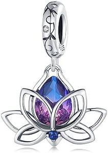 NINGAN 925 Sterling Silver Lotus Pendant Luce Viola Gem Pendant 5A Sparkling Charm Collana Compatibile Bracciale Donna, Regalo per Famiglia o Amici