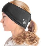 SLS3 Running Headband Ear Warmer for Women - Fleece Ear Warmer Headband with Ponytail Hole for Cold Weather, Women's Sport Headbands for Winter, Moisture Wicking Runners Earmuffs, Black