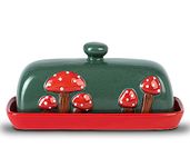 Mushroom Butter Dish with Lid Ceramic Butter Dish for Countertop Red Butter Keeper Insulated Butter Holder Butter Tray Butter Container