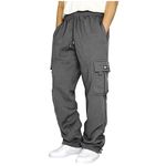 Cargo Pants Men’s Casual Fleece Joggers Drawstring Sweatpants Trousers Cotton Stretch Athletic Pants Pockets Work Trousers Men Comfort Tracksuit Bottoms Pants Loose fit Gym Running Sports (Grey, XXL)