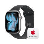 Apple Watch Series 11 [GPS 46mm] Smartwatch with Space Gray Case and Black Sport Band - M/L- with AppleCare+