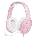 Mytrix Sakura Pink Cherry Blossoms Gaming Headset, 360° Rotation Mic, Soft Earmuff Headphone for PS4, PS5, Xbox, PC & MAC, Switch, RGB Gradient Light Effect