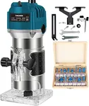 110V 800W Palm Router Electric Hand Trimmer Wood Router 1/4" Collets Woodworking Tool Laminate Trimmer + Tungsten Carbide Router Bits 15-Piece Set