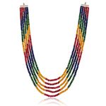 Ratnavali Jewels Five Layer Multi-Colour Onyx Stone Beads Necklace With Back Chain for Women Girls