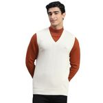 Monte Carlo Off White Solid V Neck Sweater(XL)(1230114SL-839-42)