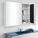 FOMAYKO Bathroom Medicine Cabinet with Farmhouse Silver Metal Framed 26(H) x30(W) Inches Double Mirror Door Recess or Surface Mount Mirror Cabinet for Bathroom Toilet Kitchen