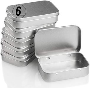 CenterZ 6 Pack Hinged Tin Box Containers - 3.7 x 2.4 x 0.8 inch Metal Tins Storage Boxes with Lids, Rectangular Empty Small Home Craft Organizer for Gift, Jewelery, Pill, Candy, Matches, Soap (Silver)