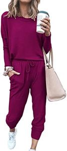 PRETTYGARDEN Women's Fall 2 Piece Lounge Outfit Long Sleeve Crewneck Pullover Tops High Waisted Pants Set Tracksuit (Purple,X-Large)