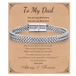 FLHEART Men's Bracelets Gifts for Men - 7.5 Inches Stainless Steel Franco Chain Bracelet Engraved Love You Forever, Mens Bracelets Present for Daddy from Daughter Son Wife, Gift for Dad Birthday