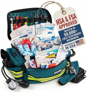 Scherber First Responder Fully-Stocked Professional Essentials EMT/EMS Trauma Kit | HSA/FSA Approved | Reflective Bag w/8 Zippered Pockets & Compartments & 200+ First Aid Supplies - Blue