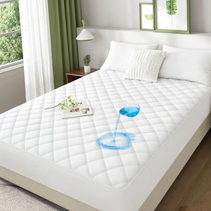 LINENOVA 100% Waterproof Cotton Mattress Protector - King Single, Soft Quilted Fitted Mattress Pad Cover - Hypoallergenic & Anti-Bacterial - Machine Washable - 40cm Deep Pocket - 1 Pack