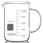 FunChem Glass Beaker with Handle, 1000 ml Borosilicate Glass Clear Graduated Low Form Griffin Beaker with Pouring Spout