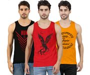 JUGULAR Men's Sleeveless Regular Fit Vest Combo - Pack Of 3 (Ninety Seven, Ncity, Skull, Large, Black, Red, Mustard)