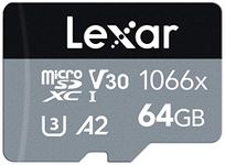 Lexar Professional 1066x 64GB Micro SD Card, microSDXC UHS-I Card w/ SD Adapter SILVER Series, Up To 160MB/s Read, for Action Cameras, Drones, High-End Smartphones and Tablets (LMS1066064G-BNAAG)