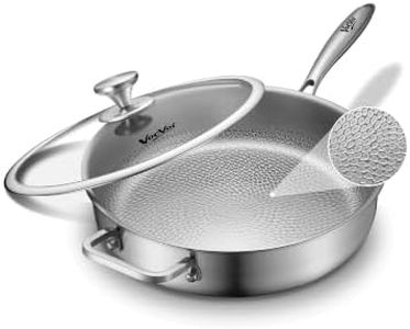 Titanium Pans for Cooking,6 Quart Uncoated Hammered Saute Pan with Lid