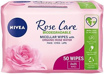 NIVEA 3in1 Rose Care Cleansing Wipes (2x25 Wipes), Plant-Based Makeup Remover Wipes, Face Wipes with Organic Rose Water, Gentle yet Effective Makeup Removal