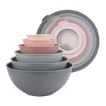 COOK WITH COLOR Mixing Bowls with TPR Lids - 12 Piece Plastic Nesting Bowls Set Includes 6 Prep Bowls and 6 Lids, Microwave Safe Mixing Bowl Set (Pink Ombre)