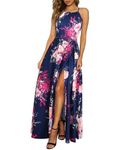 KILIG Women's Summer Casual Sleeveless Halter Neck Floral Print Beach Party Split Maxi Long Dress Sundress with Pockets(Floral-H,Medium)