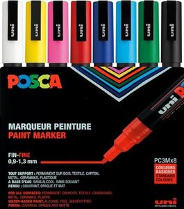 Posca 8 Paint Markers, 3M Fine Markers with Reversible Tips, Marker Set of Acrylic Paint Pens | Pens for Art Supplies, Fabric Paint, Fabric Markers, Paint Pen, Art Markers