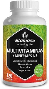 Multivitaminas y Minerales con Oligoelementos - Complejo Multivitamínico de la A-Z - 120 Cápsulas Vegetarianas para 4 Meses - Suplemento sin Aditivos Innecesarios, Vitamaze®
