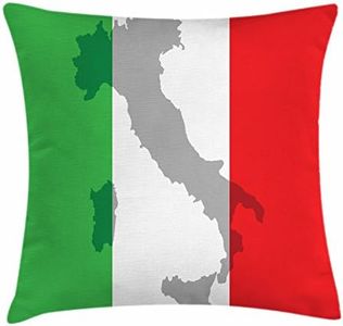 Lunarable Italian Flag Throw Pillow Cushion Cover, Map View of Italy Land Chart National Country Europe Culture, Decorative Square Accent Pillow Case, 18" X 18", Fern Green