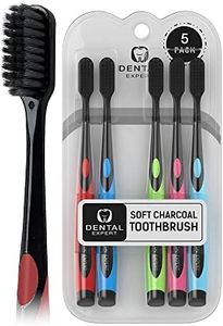 5 Pack Colorful Charcoal Toothbrush [GENTLE SOFT] Slim Teeth Head Whitening Brush for Adults & Children [FAMILY PACK] - Ultra Soft Medium Tip Bristles