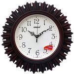 OREVA Plastic Wooden Look Abstract Designer Analog Wall Clock (32.5 X 32.5 X 4.8 Cm, Red, Aq 6197)