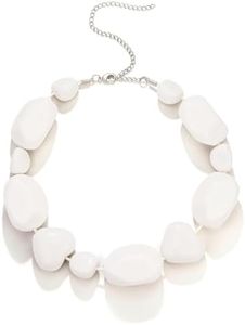 Giuesytic White Beaded Rock Bone Pebble Choker Classic Statement Necklace Halloween Costumes for Women Cosplay Accessories Carnival Accessory Jewelry, Metal, No Gemstone