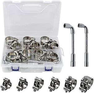 CNQLIS 32 pcs 6 Size T-bolt Hose,Heavy Duty Hose Clamps Assortment Kit,304 Stainless Steel Hose Clamp with 2pcs Socket Wrench,Suitable for plumbing, automotive and industrial applications