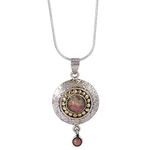 Chimera 92.5 Sterling Silver Designer Necklace Adorned with a designer pendant coloured studded natural Rhodochrosite Gemstones II Diwali Gift For Her II Bhaidooj Gift For Her II