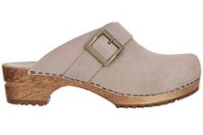 Sanita Urban Mule Clog | Original Handmade Wooden Leather Clog for Women | Sustainable Materials | Grey | 7.5 UK