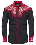 EL PIONERO Men's Western Shirt Long Sleeve Embroidered Cowboy Casual Snap Button Shirt, Black Fresh Red, Small