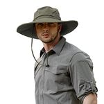 ZLYC Men Wide Brim Boonie Hat Waterproof Bucket Sun Hat Outdoor Sun Protection Fishmen Cap (Plain Army Green)