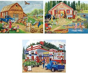 Bits and Pieces - Set of Three (3) 300 Piece Jigsaw Puzzles for Adults - Americana Collection - Lakeside Lodge, Frank's Friendly Service, Apple Picking - 300 pc Jigsaws by Artist Kay Lamb Shannon