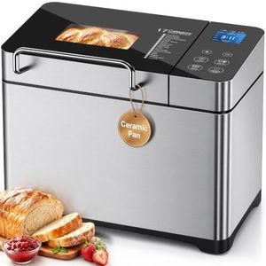 2.2LB 710W Bread Maker Machines UK with Healthy Ceramic Pan & Auto Nut Dispenser, 17 Programmes, Gluten Free & Sourdough, Smart Touch Panel, 3 Crust Colors, 15H Timer, Low Noise, Stainless Steel