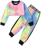 Betusline Girls 2 Piece Outfits Girls Cropped Sweatsuit Pants Outfit Clothes Set, 4T-14 Years, Multi Tie Dye, 9-10 Years