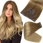 Full Shine Ombre Hair Extensions Clip Ins Light Brown To Blonde Clip In Human Hair Extensions Invisible Pu Weft Seamless Clip In Extensions Human Hair Soft Straight For Women 18 Inch 8pcs 120g