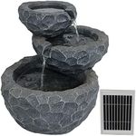 Sunnydaze 17-Inch 3-Tier Chiseled Basin Solar Fountain with Battery Backup - Submersible Pump - Polyresin