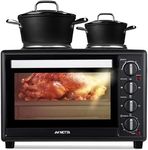 NETTA 35L Electric Mini Oven with Double Hotplate, Multiple Cooking Functions & Grill, Adjustable Temperature Control, 120 Minute Timer, Accessories Included