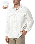 33,000ft Men's Long Sleeve Shirts UV Protection Safari Shirts Button-Down Shirt Breathable Wicking Quick Drying Outdoor Shirts with Pockets for Hiking Fishing Golfing, White S