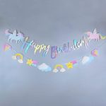 Unicorn Happy Birthday Banner - 2 Pack Rainbow Unicorn Party Supplies, Unicorn Themed Party Supplies Favors Bunting Banners with Sparkle Gold Glitter for Kids Girls Birthday Wall Door Decoration